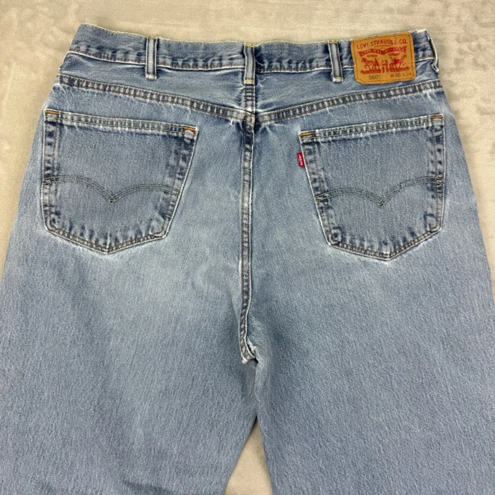 Levis 560 Jeans Mens 38x34(Fits 36) Relaxed Tapered 90s Vintage Light Wash Denim